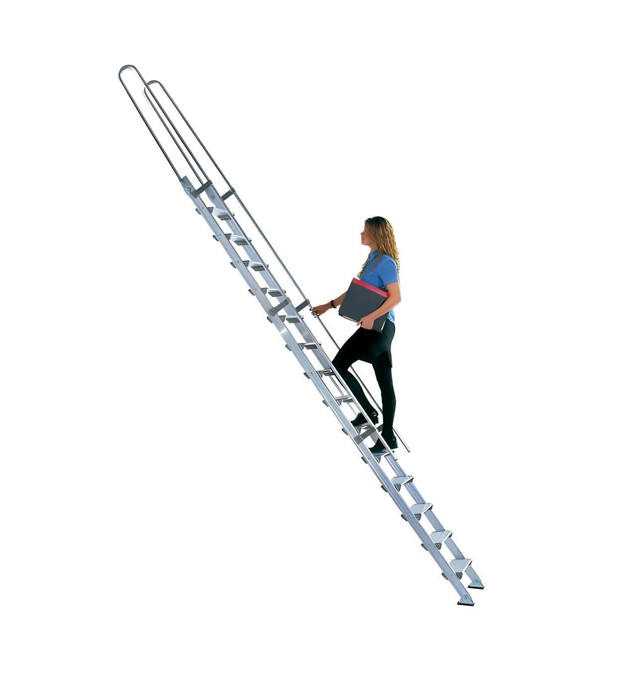 Scala in alluminio S15/2 14 gradini con mancorrenti e ganci   FACAL