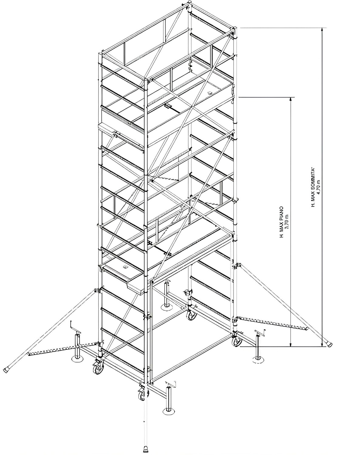 Trabattello in acciaio 529EN 3 campate H 4,70 mt   IPPIS