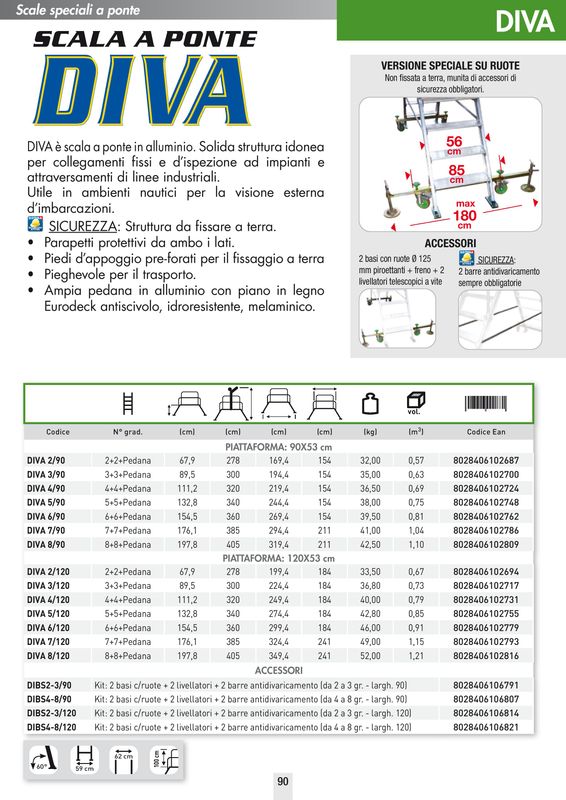 Scala in alluminio a ponte lungo 120 cm 4+4 gradini+pedana DIVA  FACAL