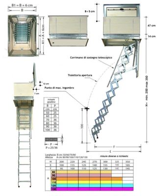 Scala retrattile terrazzo struttura 4 elementi acciaio