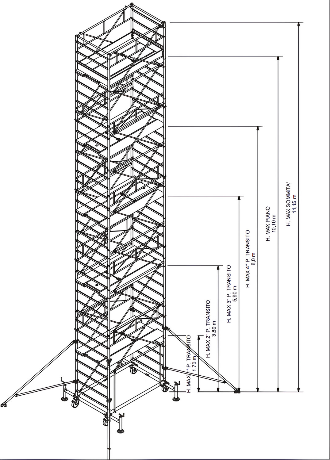 Trabattello in acciaio PROFESSIONALE  H MT 11,15 548EN EN1004   IPPIS