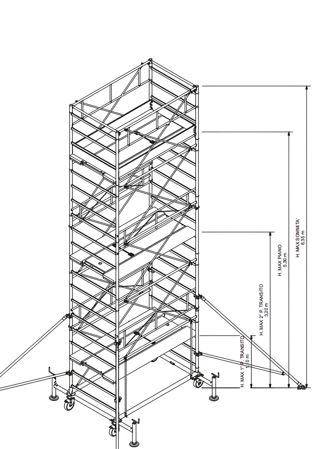 Trabattello in acciaio PROFESSIONALE  H MT 6,35 548EN EN1004   IPPIS