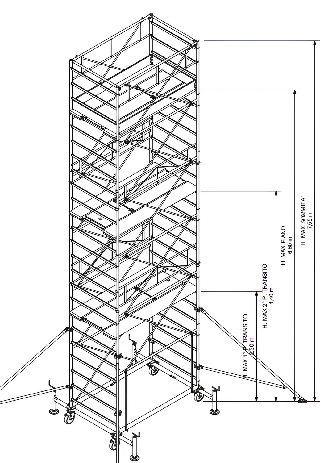 Trabattello in acciaio PROFESSIONALE  H MT 7,55 548EN EN1004   IPPIS