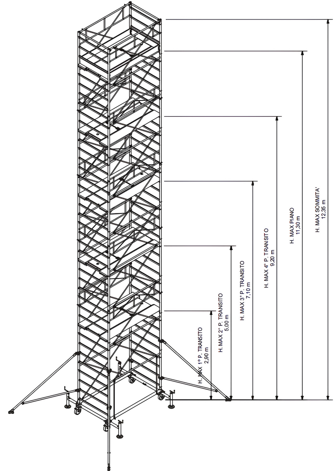 TRABATTELLO IN ACCIAIO PROFESSIONALE  H MT 12,35 548EN IPPIS