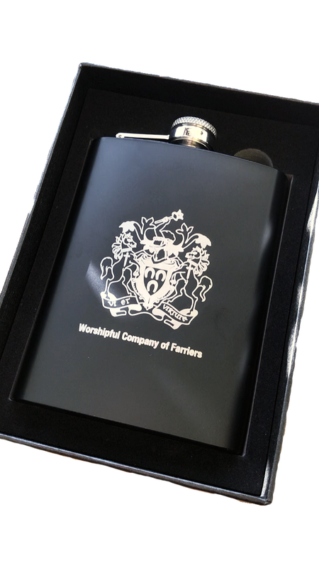 Worshipful Company of Farriers Laser Engraved Hip Flask