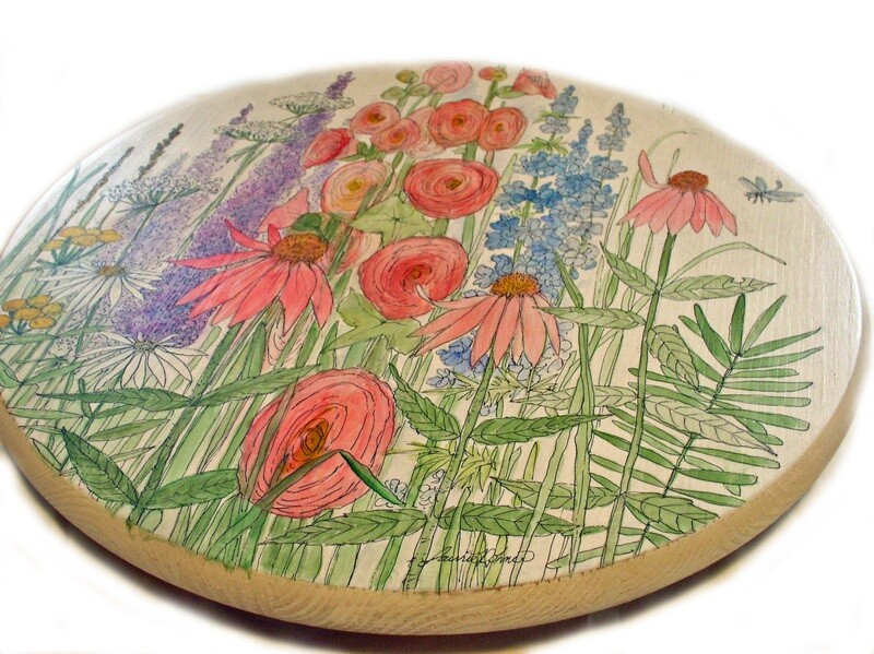 Hand Painted Farmhouse Lazy Susan Garden Flowers Custom Kitchen Dining Decor Table Accessory