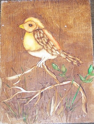 Little bird painted on peg board