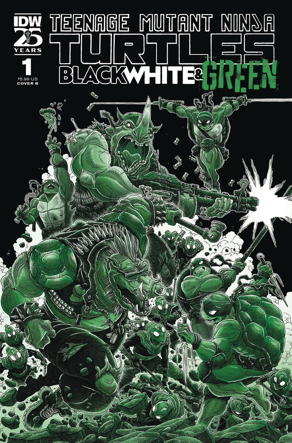 TMNT BLACK WHITE &amp; GREEN (2024) #1 CVR B