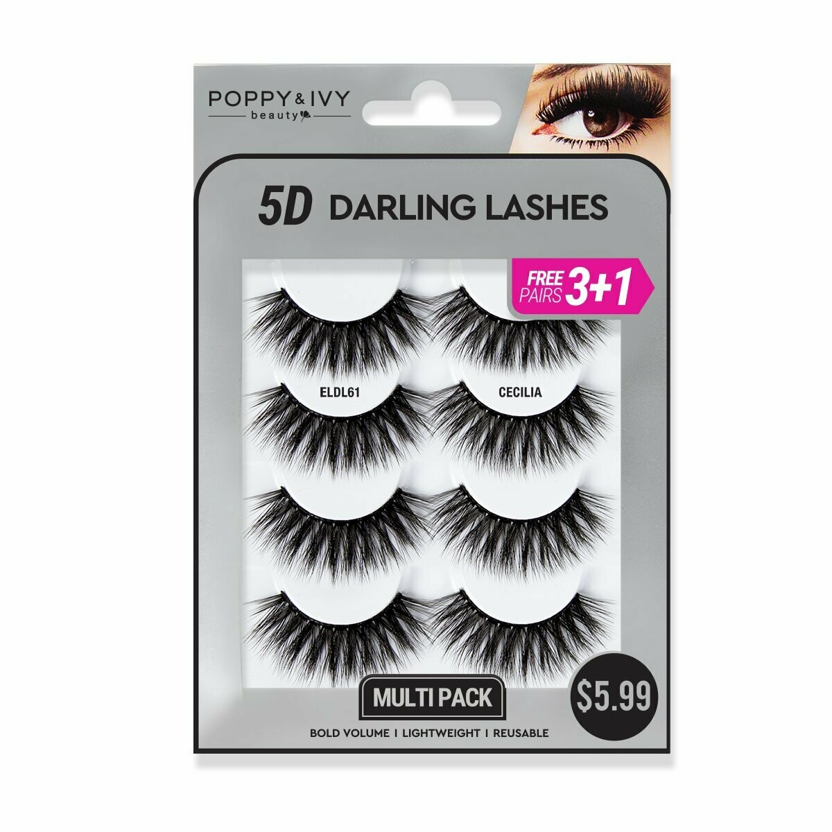 ABSOLUTE 5D DARLING LASHES 3+1 MULTI PACK ELDL61 - CECILIA