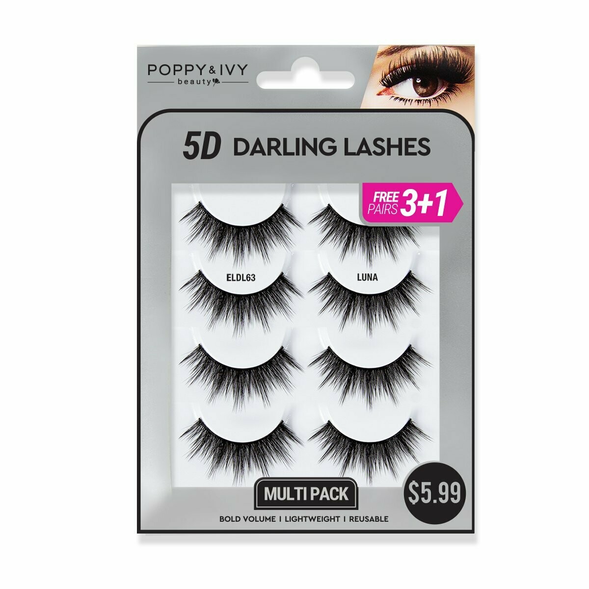 ABSOLUTE 5D DARLING LASHES 3+1 MULTI PACK ELDL63 - LUNA