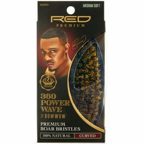 RED BY KISS 360 POWER WAVE X BOW WOW PREMIUM 100% BOAR BRISTLES CURVED PALM BRUSH - MEDIUM SOFT #BORP01