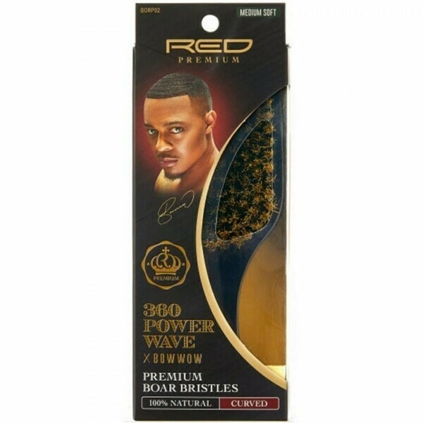 RED BY KISS 360 POWER WAVE X BOW WOW PREMIUM 100% BOAR BRISTLES CURVED CLUB BRUSH - MEDIUM SOFT #BORP02