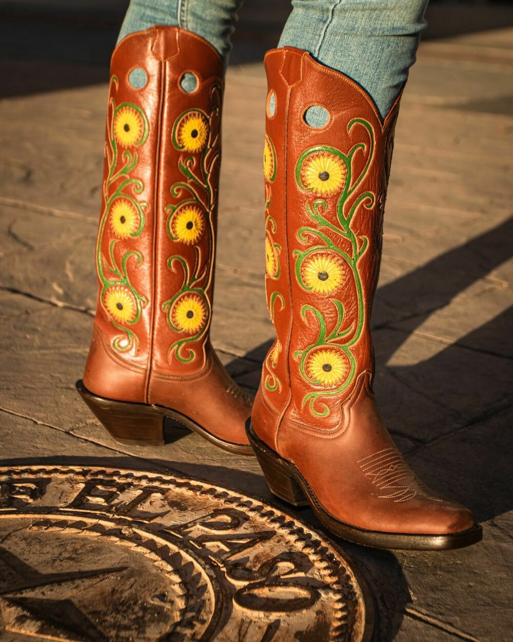 cowgirl boots with sunflowers