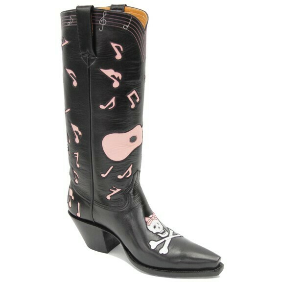 Skull Music Notes Cowboy Boots