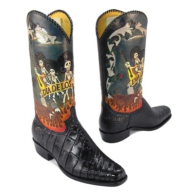 Dia de los Mungle Hand-Tooled Nile Cowboy Boots