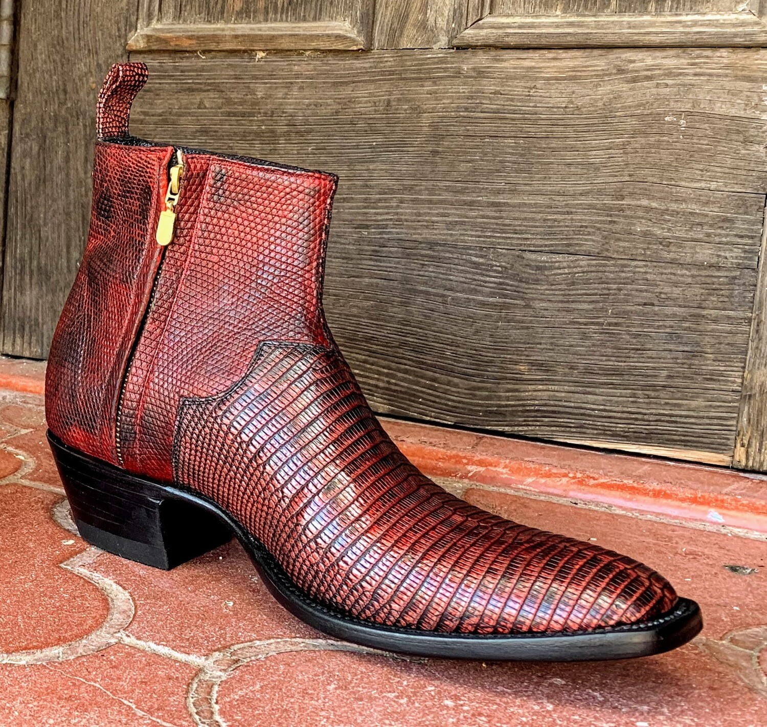 Black Cherry Ringtail Lizard Ankle Boots