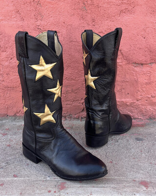Black and Gold Star Cheerleader Ladies Boots Size Leather Lining 7B closeout