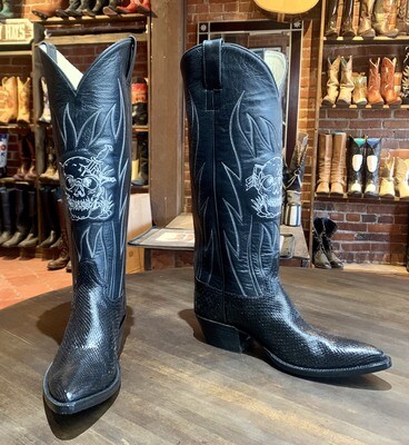 7.5B Embroidered Skulls Cowboy Boots Closeout