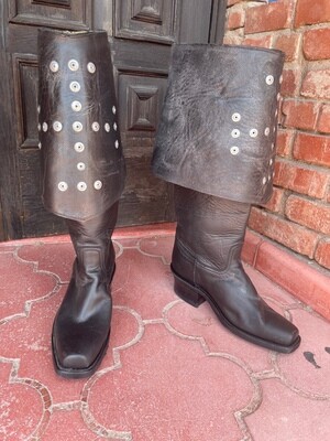 10.5D Men's Black Cowhide Studded Pirate Boots (Closeout)