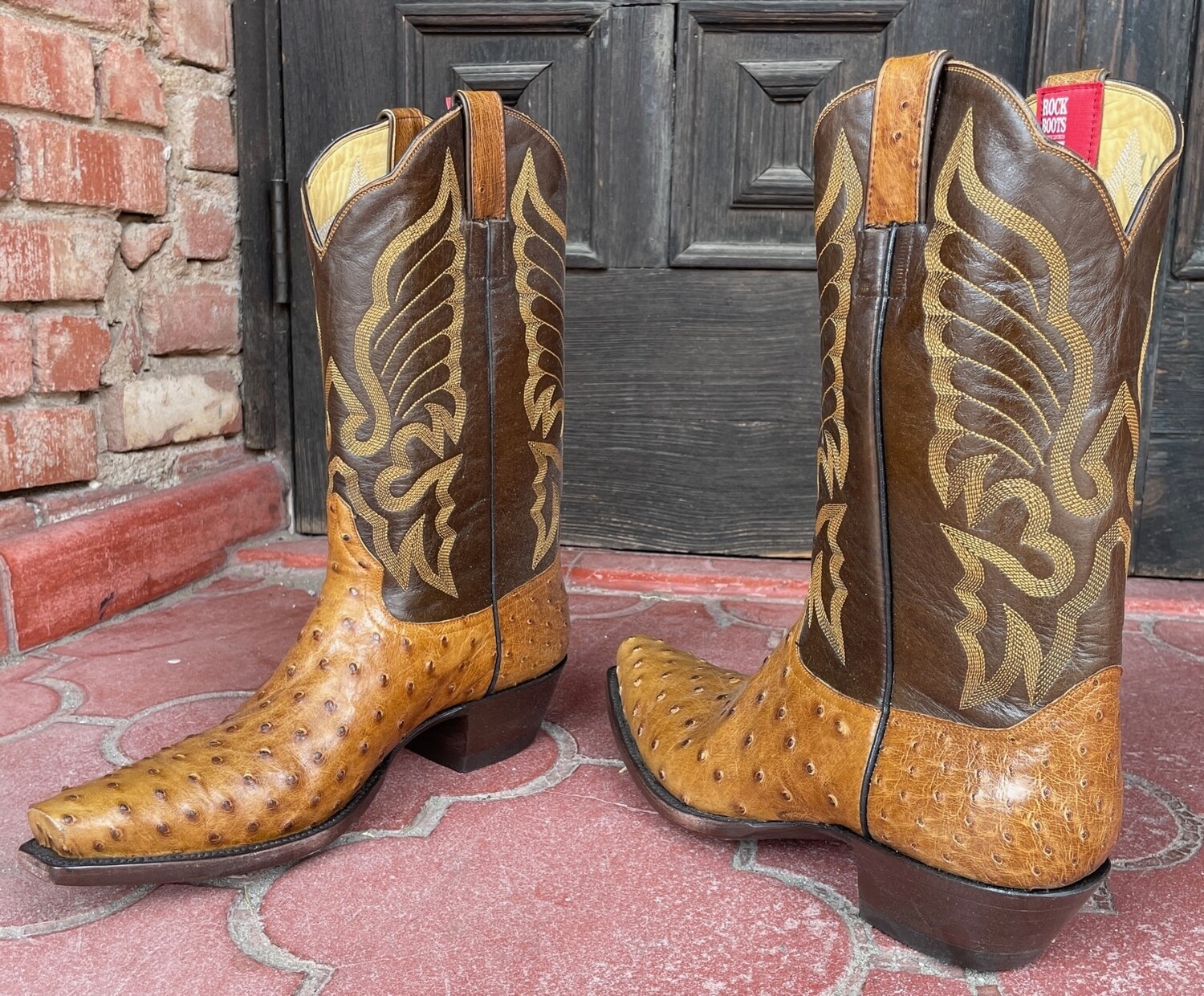 8D Men's Saddle Tan Full Quill Ostrich Cowboy Boots (Closeout)