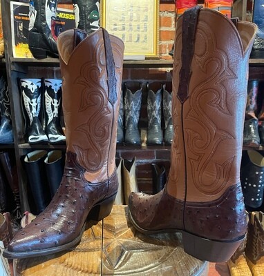 10D Men's Chocolate Brown Full Quill Ostrich Cowboy Boots (Closeout)