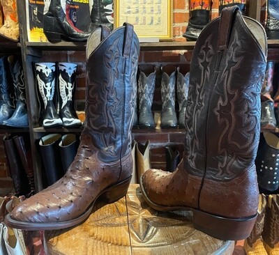 10.5D Men's Brown Full Quill Ostrich Cowboy Boots (Closeout)