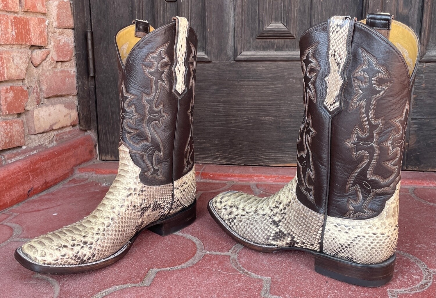 11D Men's Natural Python Belly Cowboy Boots (Closeout) Rodeo Toe