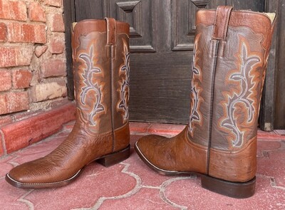 9.5EE Men's Brown Smooth Ostrich Cowboy Boots (Closeout) Rodeo Toe