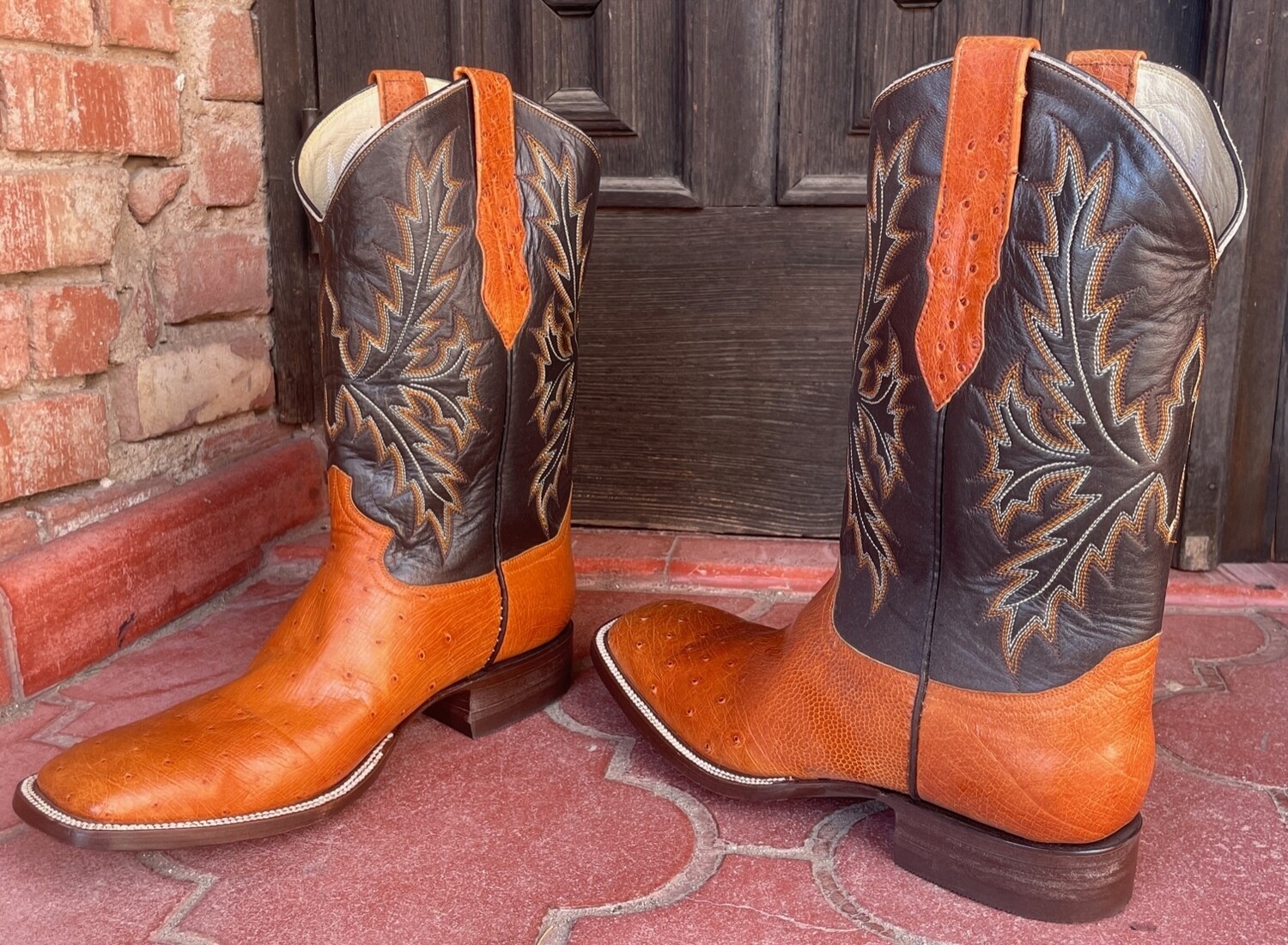 9.5D Men's Cognac Smooth Ostrich Cowboy Boots (Closeout) Rodeo Toe
