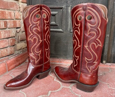 11E Men's Burgundy Mulehide Buckaroo Cowboy Boots (Closeout)