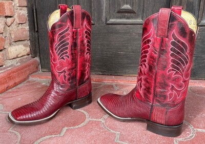 8E Men's Burgundy Tejus Lizard Cowboy Boots (Closeout)
