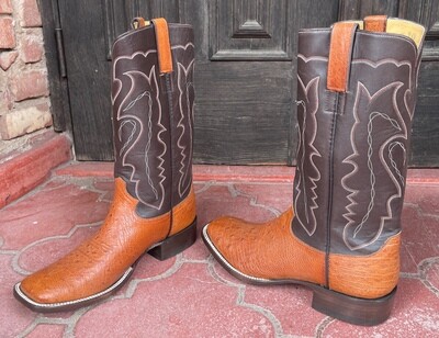 10D Men's Cognac Smooth Ostrich Cowboy Boots (Closeout) Rodeo Toe
