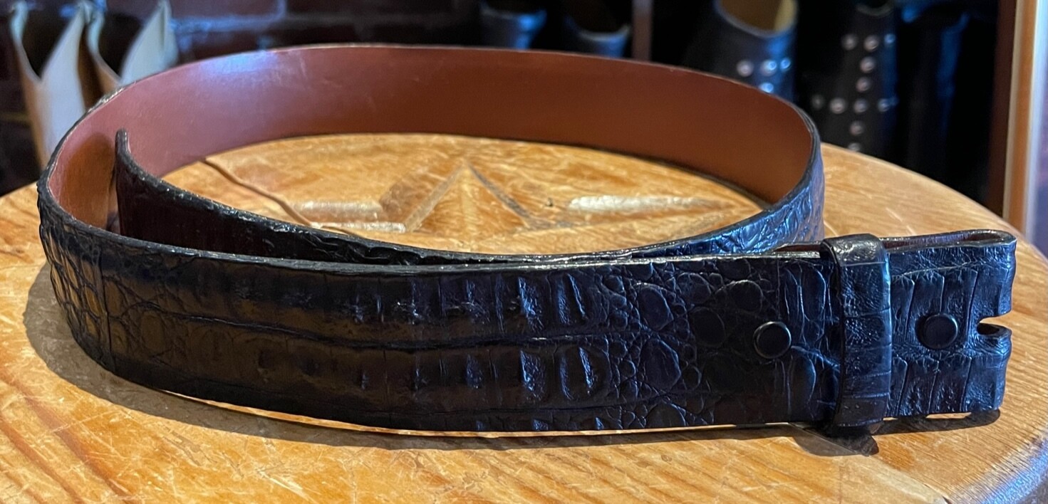 Black Smooth Caiman Crocodile Belt Size 34, 1-1/2