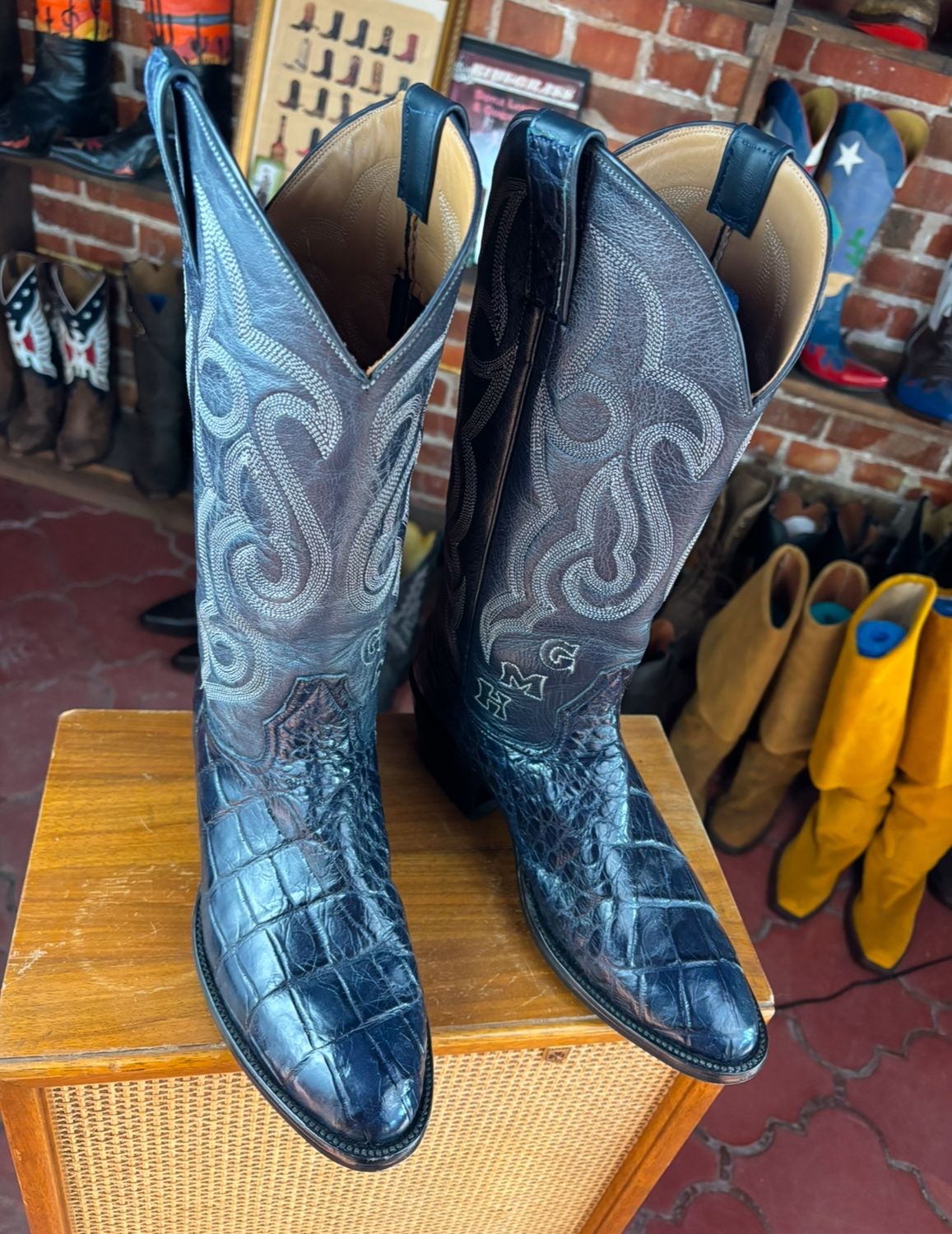 9 D Navy Blue Nile Alligator Cowboy Boots (Closeout)