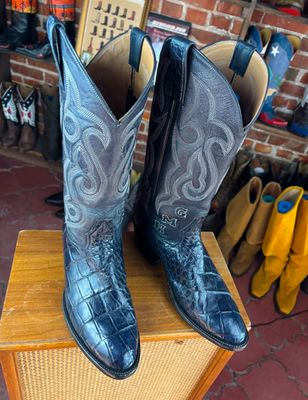 9 D Navy Blue Nile Alligator Cowboy Boots (Closeout)