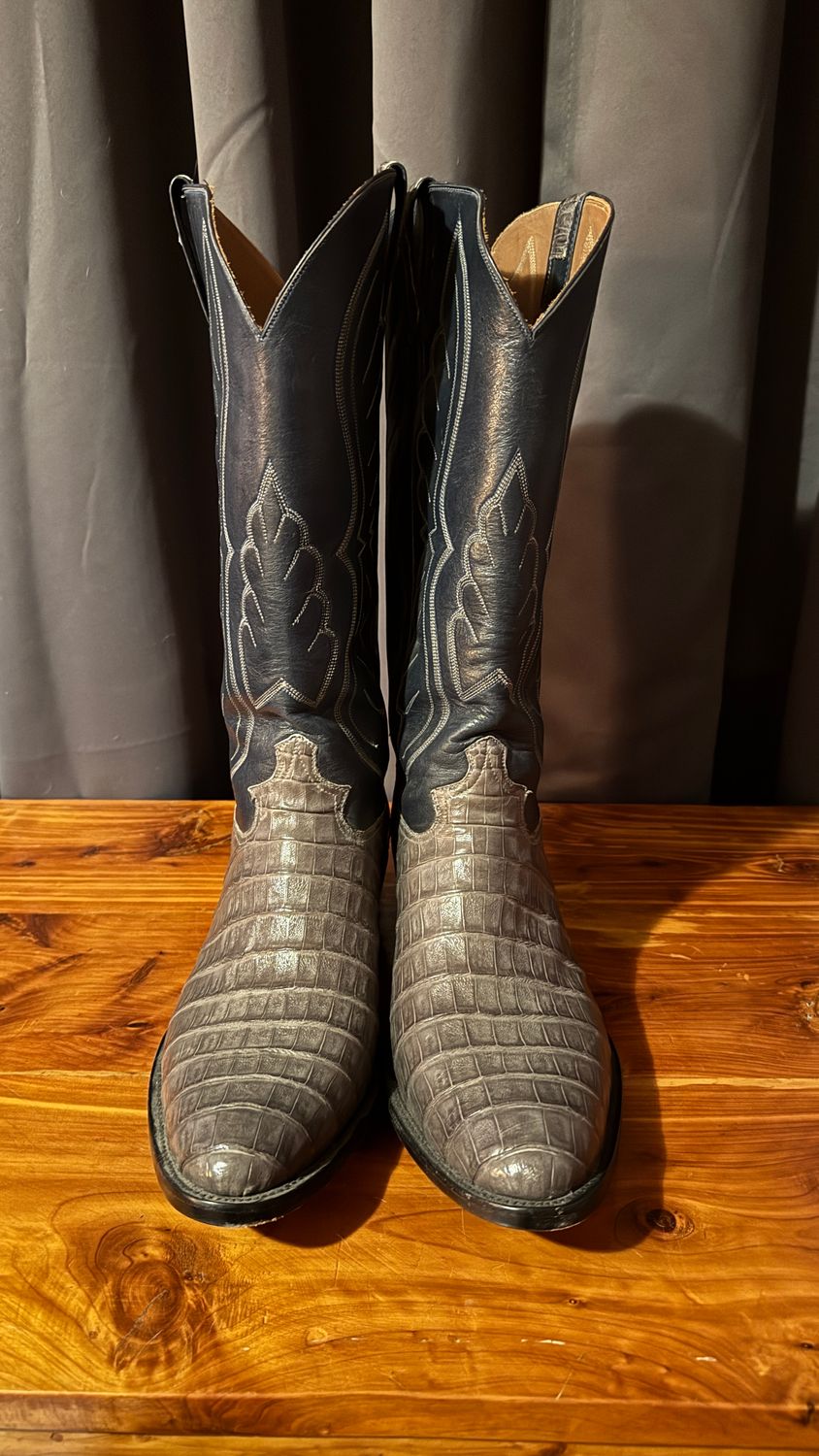 14D Grey Caiman Smooth Cowboy Boots (Closeout)