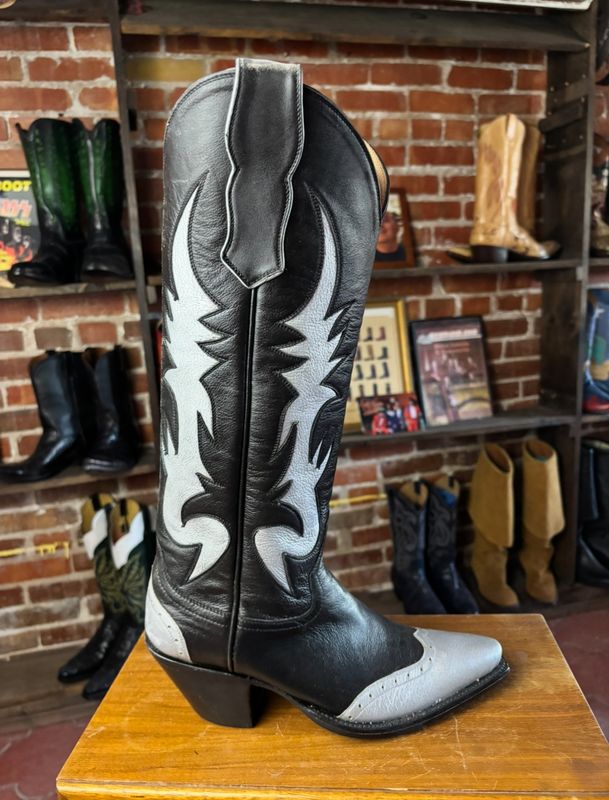 Style 873 Black Cowhide with Silver 9B Men's Cowbow Boots (Closeout)