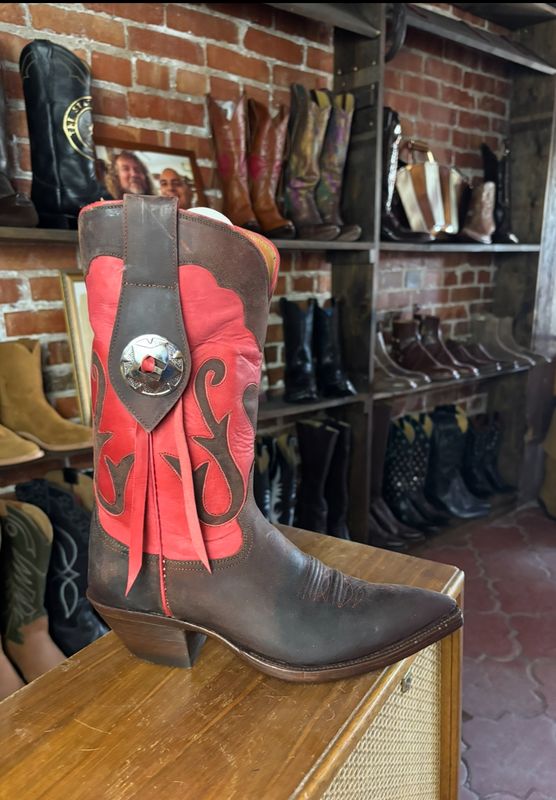 6 1/2 B Ladies Heart Red And Brown Cowboy Boots (CLOSEOUT)