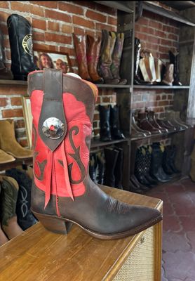 6 1/2 B Ladies Heart Red And Brown Cowboy Boots (CLOSEOUT)