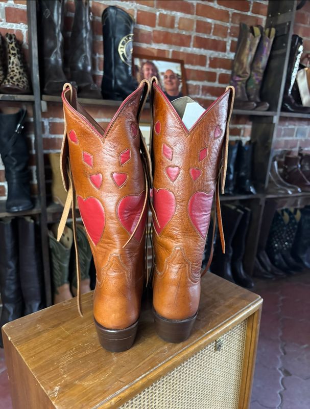 7 1/2 B Ladies Heart Red And Brown Cowboy Boots (CLOSEOUT)