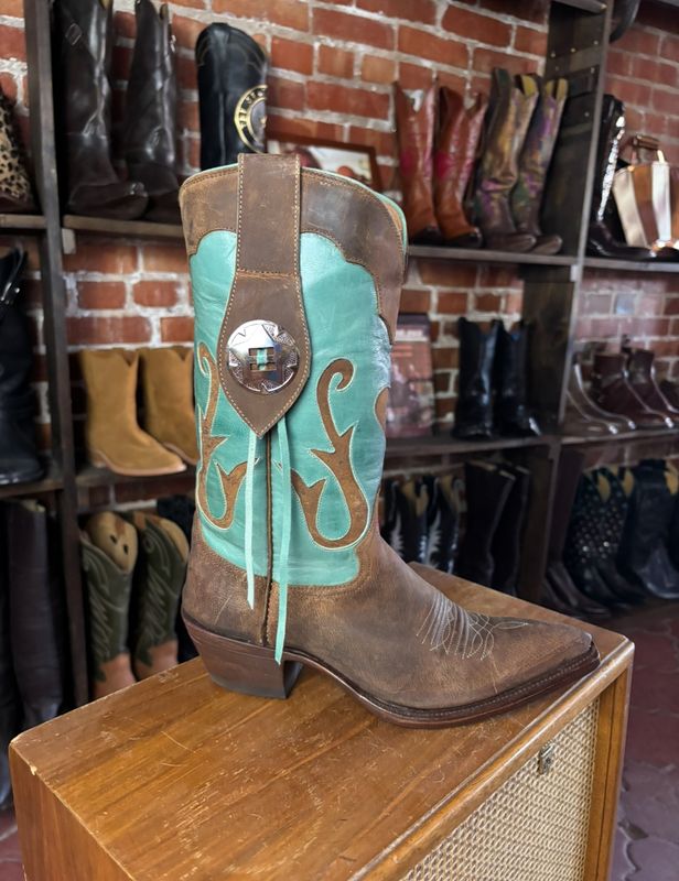 7 B Ladies Heart Turquoise And Brown Cowboy Boots (CLOSEOUT)