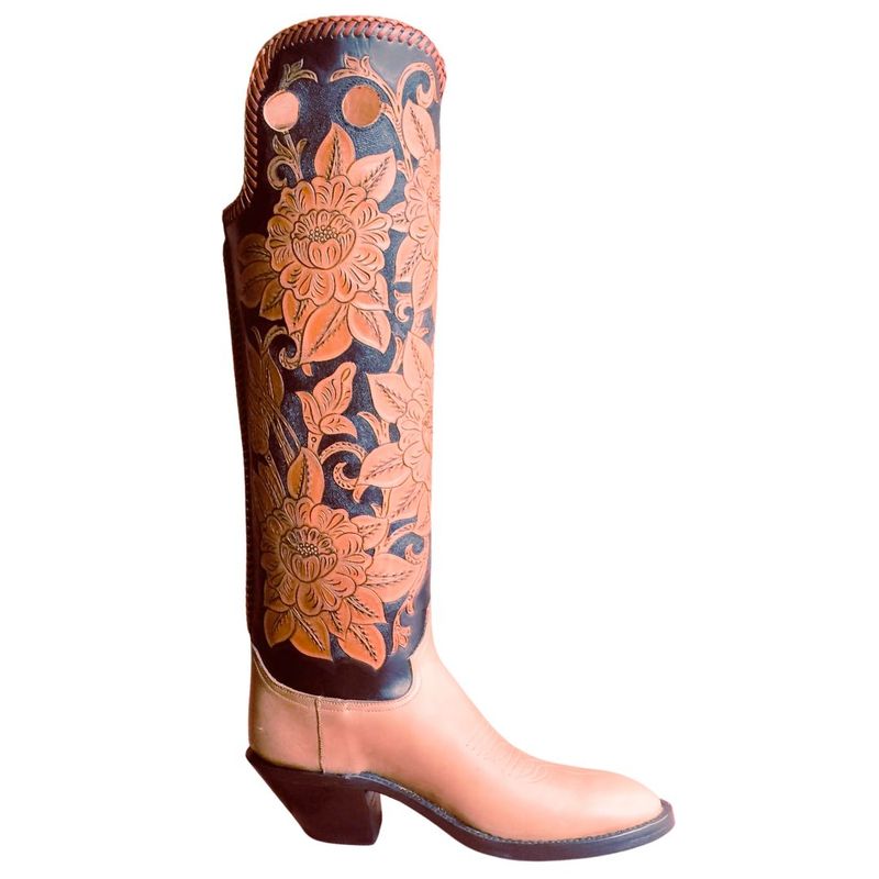 Tall Tooled One Cowboy Boots - Hand-tooled