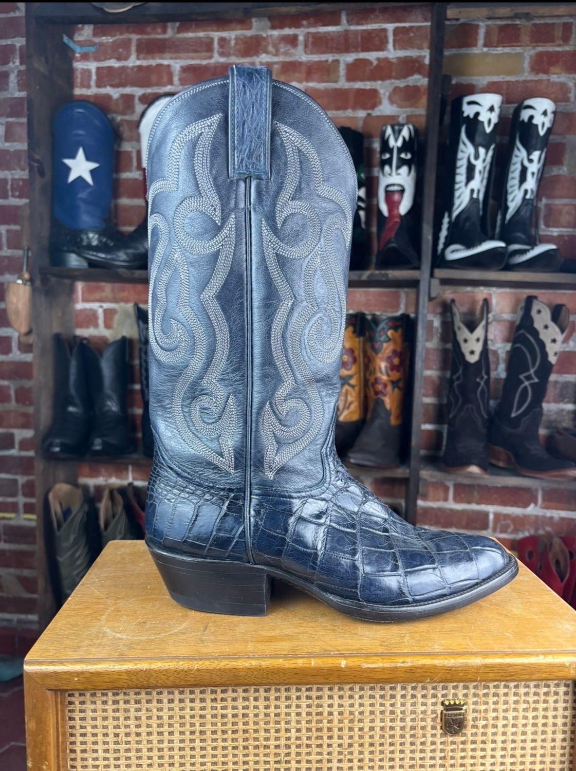 9D Navy Blue Nile Alligator Cowboy Boots (Closeout)