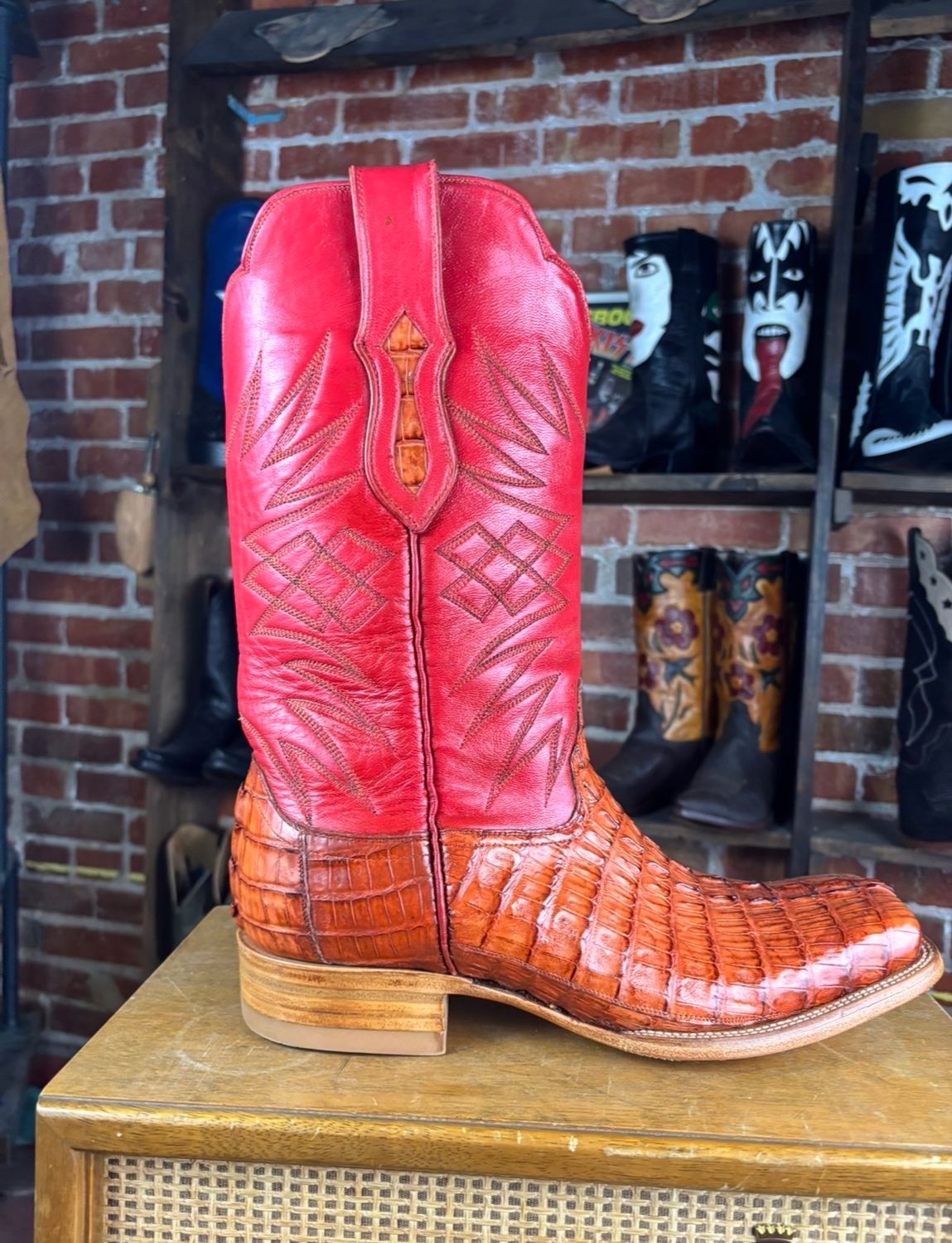 Cognac Caiman Tail Hornback Cowboy Square Toe Boots 11.5 D Men's (CLOSEOUT)