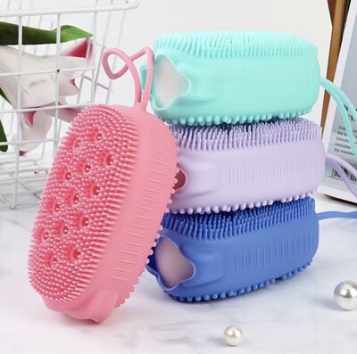 Double-Sided Silicone Bath Brush for Exfoliation and Skin Cleansing
