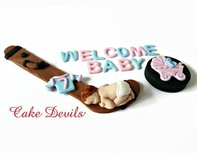 Hockey Baby Boy Fondant Baby Shower Cake Topper