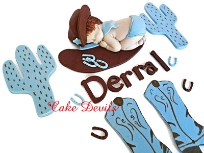Cowboy Baby Shower Cake Topper, Fondant Sleeping Baby Cowboy, Cowboy Boots Cake Decorations