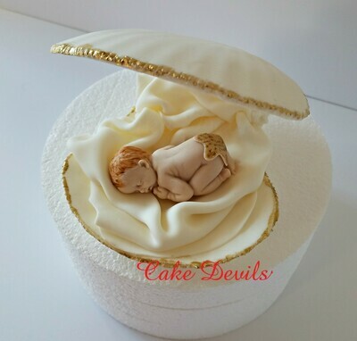 Mermaid or Mate Gender Reveal Cake Topper, Fondant Sleeping Baby in a Clam shell Baby Shower Cake Topper