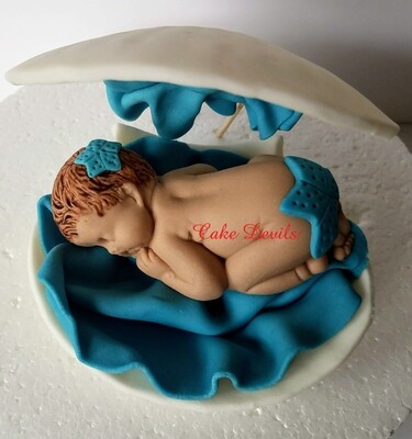 Under the Sea Baby Shower Fondant Cake Topper, with Starfish in a Clam Shell