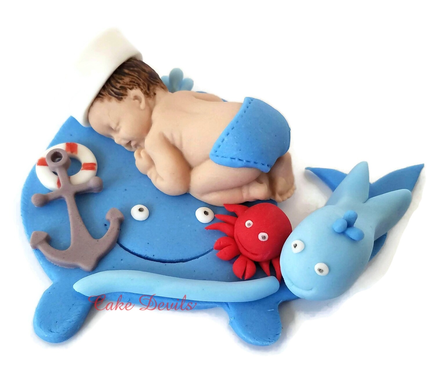 Whale Baby Shower Fondant Sleeping Baby Cake Topper for Ocean, Sea, Nautical, or Sailor baby shower